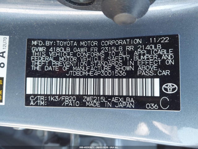 Toyota Corolla Hybrid Le 2023 JTDBDMHE4P3001536 Image 9