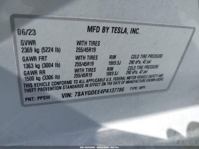 7SAYGDEE4PA137786 Tesla Model Y Awd/long Range Dual Motor All-wheel Drive