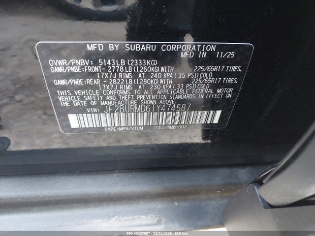 Subaru Outback Wilderness 2026 JF2BURMD6TY474587 Image 9