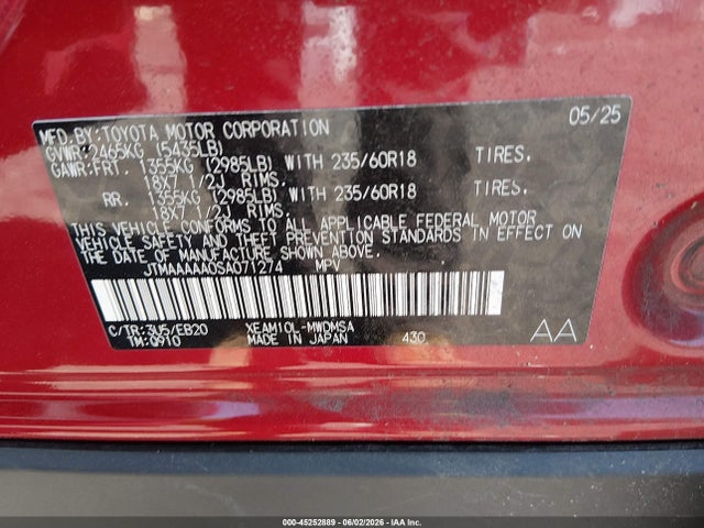 Toyota BZ4X XLE 2025 JTMAAAAA0SA071274 Image 9