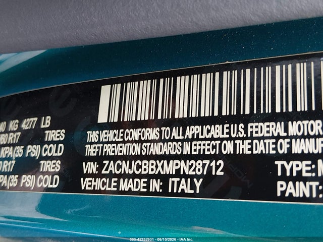 ZACNJCBBXMPN28712 Jeep Renegade Latitude Fwd