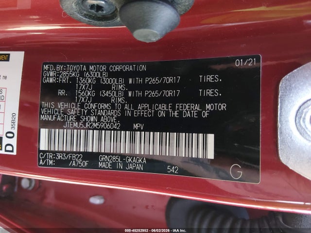 Toyota 4RUNNER SR5 2021 JTEMU5JR2M5906042 Image 9