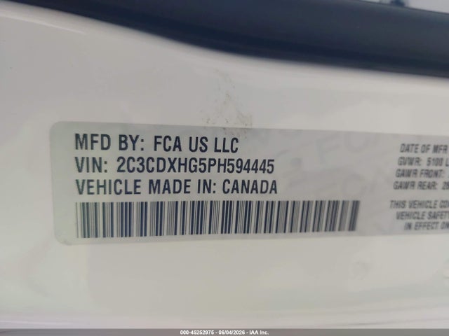 2023 Dodge Charger Gt მანქანა იყიდება აუქციონზე, vin: 2C3CDXHG5PH594445, აუქციონის ნომერი: 45252975