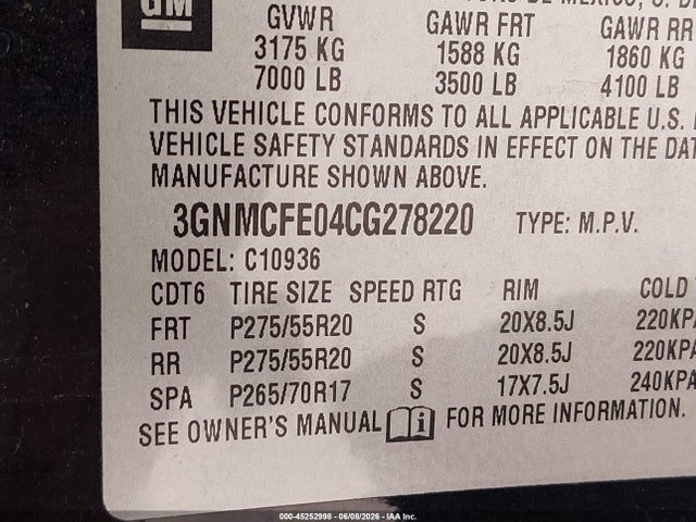Продажа на аукционе авто 2012 Chevrolet Avalanche 1500 Lt1, vin: 3GNMCFE04CG278220, номер лота: 45252998