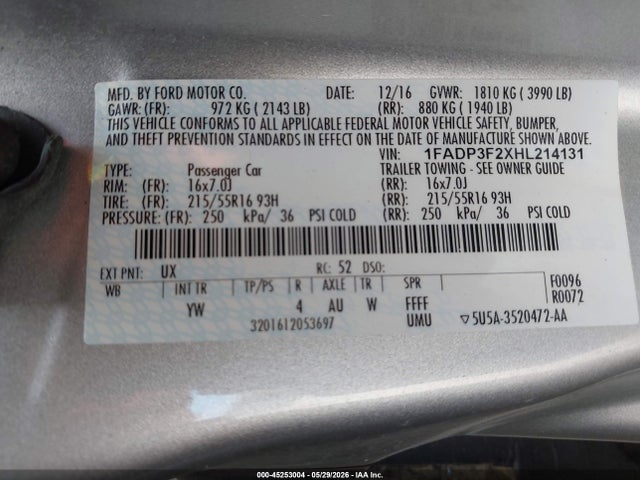 Ford FOCUS SE 2017 1FADP3F2XHL214131 Image 9