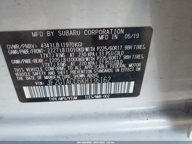 Subaru Crosstrek 2.0i Premium 2019 JF2GTACC6KH336162 Image 9