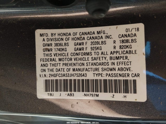 Honda CIVIC SI 2018 2HGFC3A53JH752643 Image 9