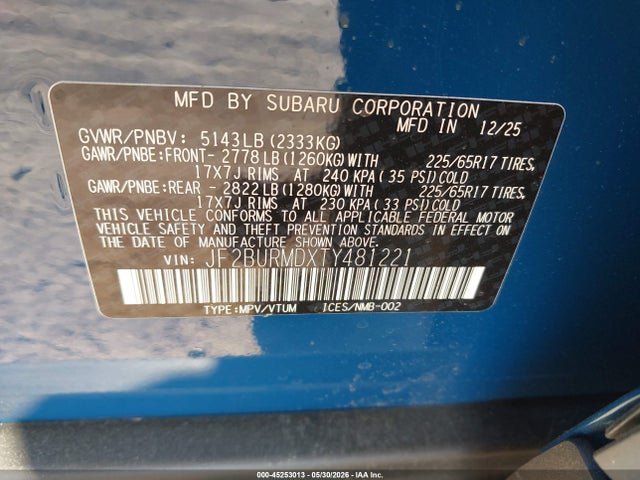 Subaru Outback Wilderness 2026 JF2BURMDXTY481221 Image 9