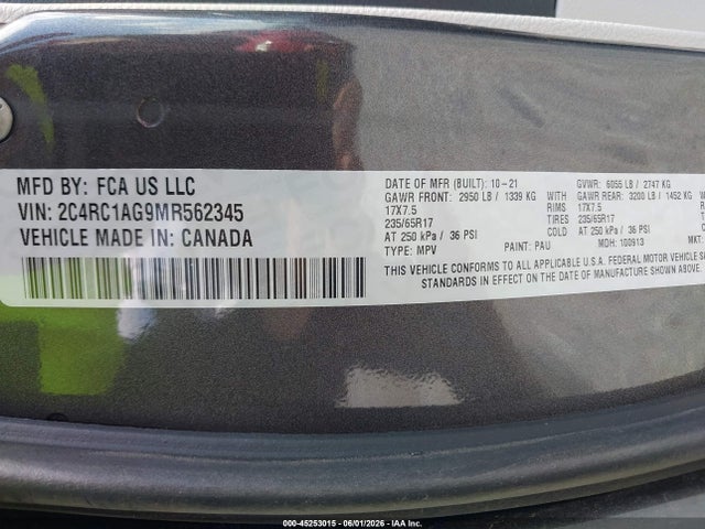 2C4RC1AG9MR562345 Chrysler Voyager L