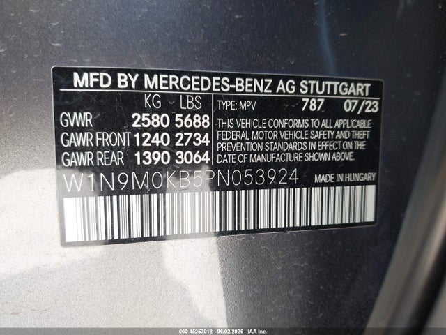45253018 :رقم المزاد ، W1N9M0KB5PN053924 vin ، 2023 Mercedes-benz Eqb 300 Suv 4matic مزاد بيع