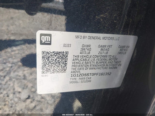 1G1ZD5ST0PF161352 Chevrolet Malibu Fwd 1lt