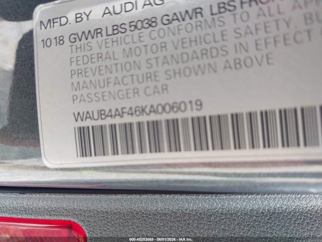 Aukcja sprzedaży 2019 Audi S4 3.0t Premium, vin: WAUB4AF46KA006019, numer aukcji: 45253068