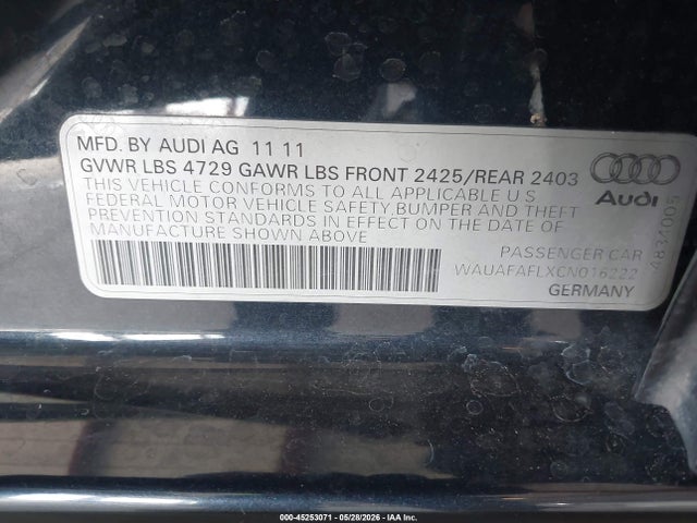 Aukcja sprzedaży 2012 Audi A4 2.0t Premium, vin: WAUAFAFLXCN016222, numer aukcji: 45253071