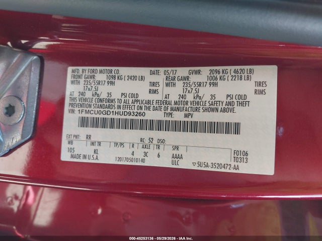 Ford ESCAPE SE 2017 1FMCU0GD1HUD93260 Image 9