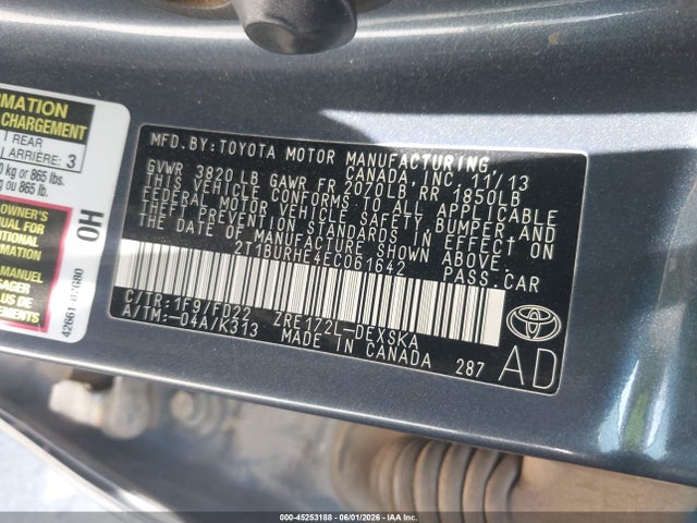 Продажа на аукционе авто 2014 Toyota Corolla S Plus, vin: 2T1BURHE4EC061642, номер лота: 45253188