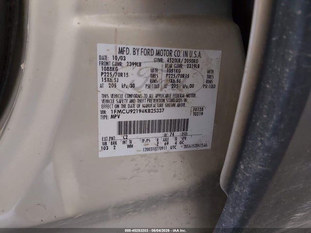 Auction sale of the 2004 Ford Escape Xls, vin: 1FMCU92194KB25337, lot number: 45253203