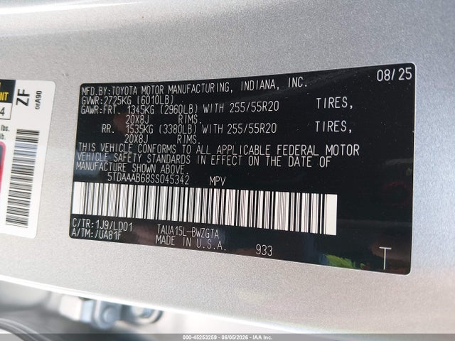 Продажа на аукционе авто 2025 Lexus Tx 350 Base/350 Premium/350 Luxury/350 F Sport, vin: 5TDAAAB68SS045342, номер лота: 45253259
