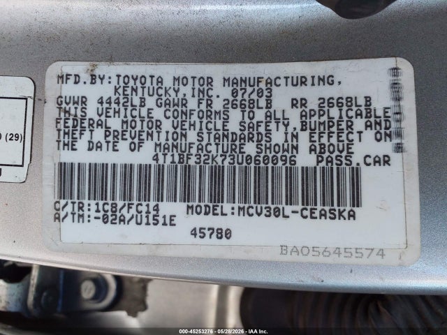 Aukcja sprzedaży 2003 Toyota Camry Se V6, vin: 4T1BF32K73U060096, numer aukcji: 45253276