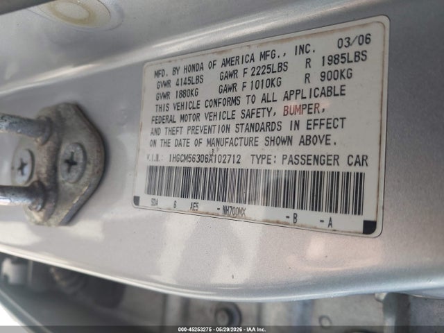 Продажа на аукционе авто 2006 Honda Accord 2.4 Se, vin: 1HGCM56306A102712, номер лота: 45253275