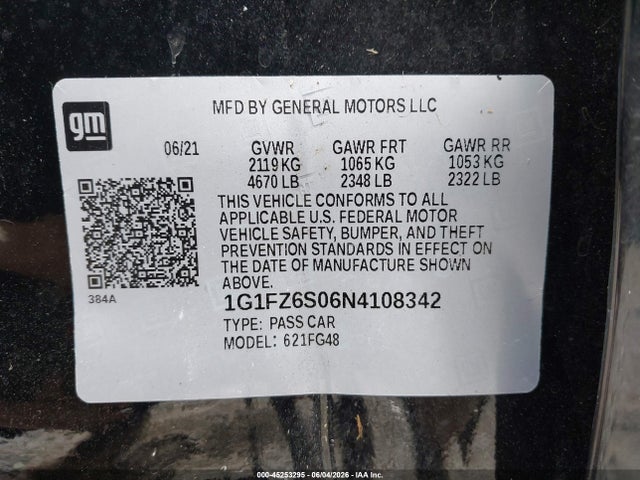 1G1FZ6S06N4108342 Chevrolet Bolt Euv Fwd Premier