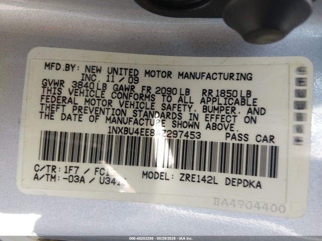 Продаж на аукціоні авто 2010 Toyota Corolla Le, vin: 1NXBU4EE8AZ297453, номер лоту: 45253298