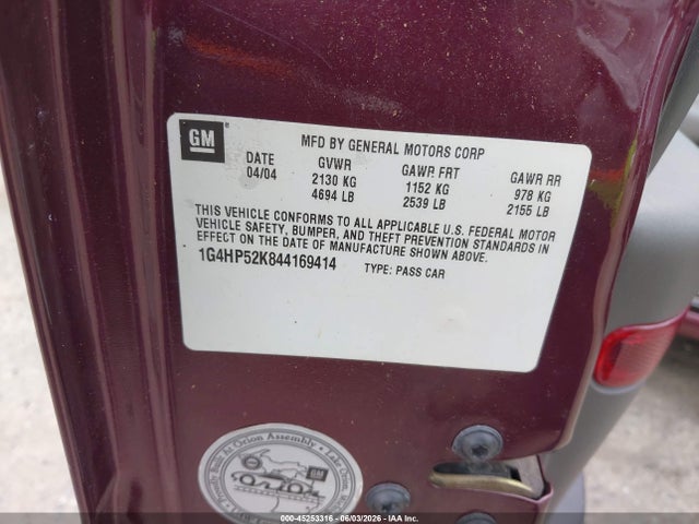 45253316 :رقم المزاد ، 1G4HP52K844169414 vin ، 2004 Buick Lesabre Custom مزاد بيع
