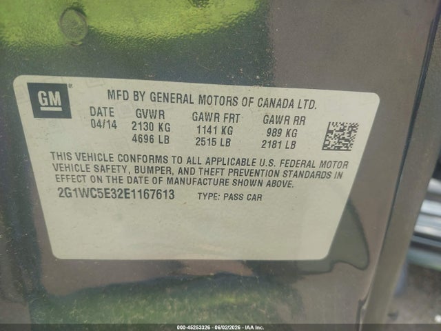 45253326 :رقم المزاد ، 2G1WC5E32E1167613 vin ، 2014 Chevrolet Impala Limited Ltz مزاد بيع