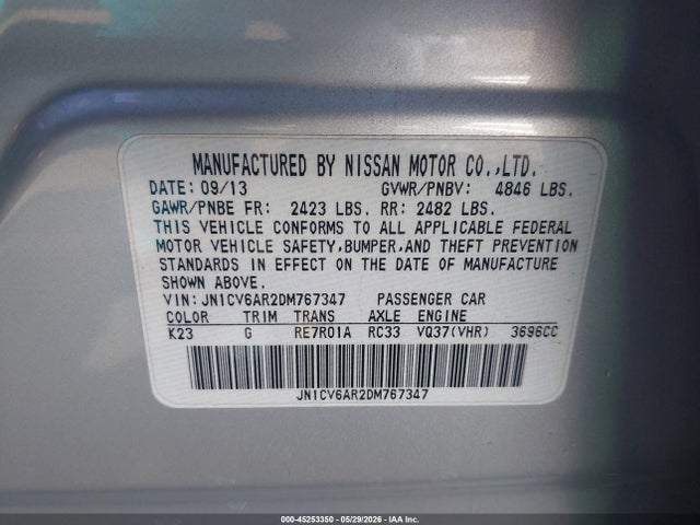 Aukcja sprzedaży 2013 Infiniti G37x, vin: JN1CV6AR2DM767347, numer aukcji: 45253350