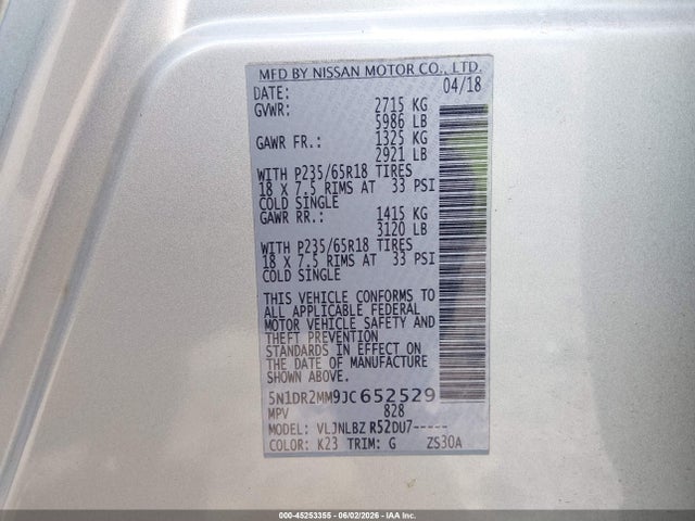 Nissan Pathfinder S 2018 5N1DR2MM9JC652529 Image 9