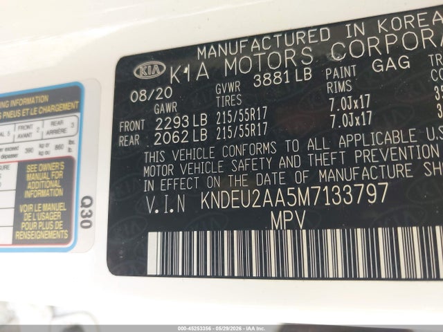45253356 :رقم المزاد ، KNDEU2AA5M7133797 vin ، 2021 Kia Seltos S مزاد بيع