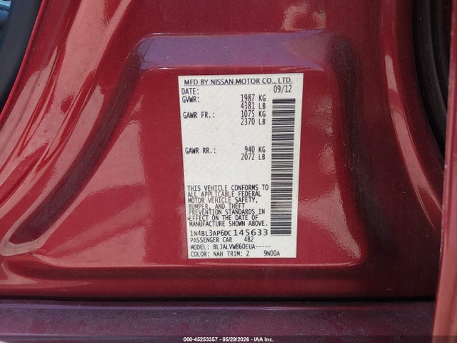 Aukcja sprzedaży 2013 Nissan Altima 3.5 Sl, vin: 1N4BL3AP6DC145633, numer aukcji: 45253357