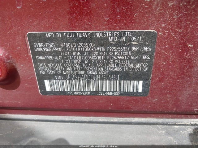 Продажа на аукционе авто 2011 Subaru Forester 2.5x Premium, vin: JF2SHADC0BH762861, номер лота: 45253364
