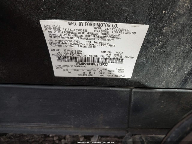 45253407 :رقم المزاد ، 1FAHP2J83DG213932 vin ، 2013 Ford Taurus Limited مزاد بيع