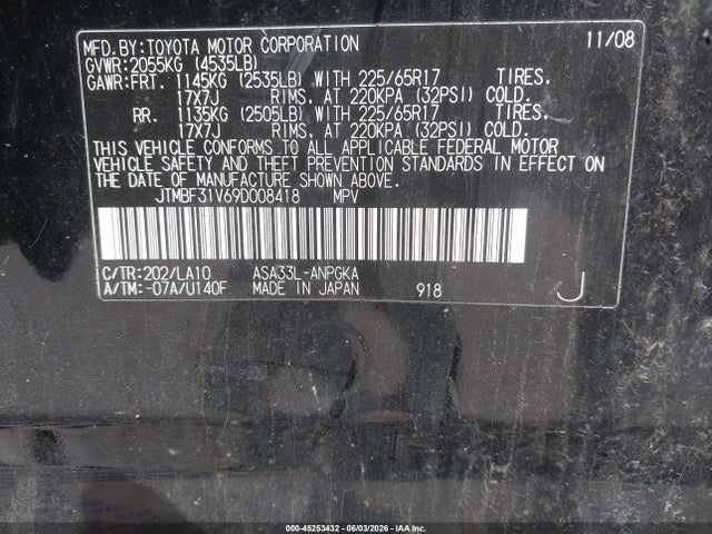 2009 Toyota Rav4 Limited მანქანა იყიდება აუქციონზე, vin: JTMBF31V69D008418, აუქციონის ნომერი: 45253432