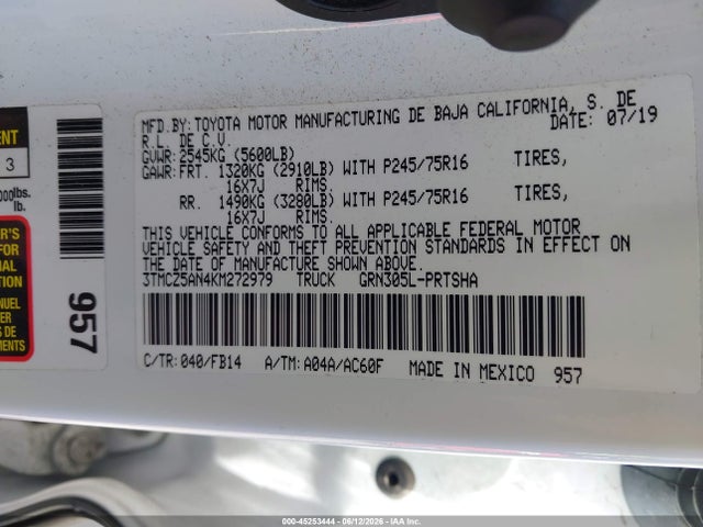 3TMCZ5AN4KM272979 Toyota Tacoma Sr V6