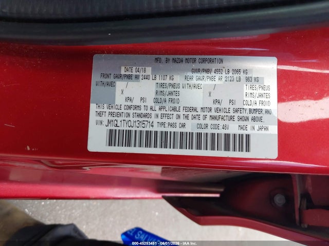 45253451 :رقم المزاد ، JM1GL1TY0J1315714 vin ، 2018 Mazda Mazda6 Grand Touring مزاد بيع