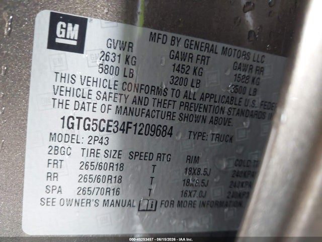 GMC CANYON SLT 2015 1GTG5CE34F1209684 Image 9