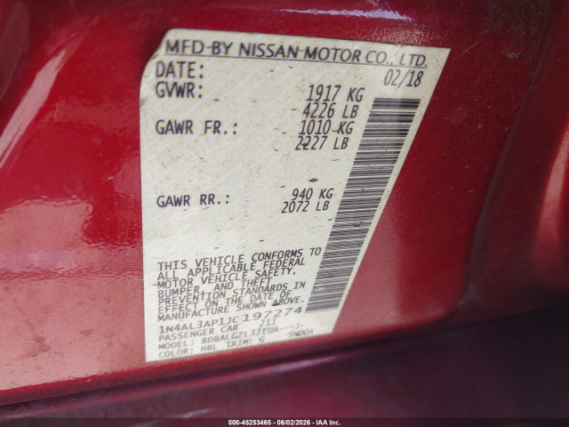 Продаж на аукціоні авто 2018 Nissan Altima 2.5 S, vin: 1N4AL3AP1JC197274, номер лоту: 45253465