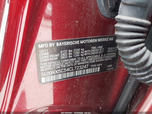 2012 Bmw X3 Xdrive28i მანქანა იყიდება აუქციონზე, vin: 5UXWX5C54CL723247, აუქციონის ნომერი: 45253481