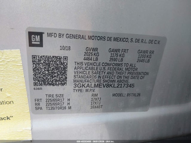 Aukcja sprzedaży 2019 Gmc Terrain Sle, vin: 3GKALMEV8KL217345, numer aukcji: 45253488