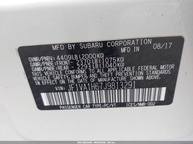 Subaru Wrx Limited 2018 JF1VA1H67J9813291 Image 9