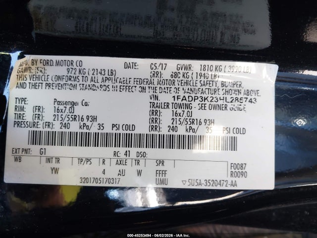 Aukcja sprzedaży 2017 Ford Focus Se, vin: 1FADP3K23HL285743, numer aukcji: 45253494
