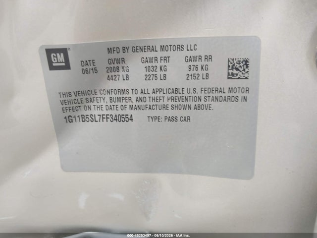 45253497 :رقم المزاد ، 1G11B5SL7FF340554 vin ، 2015 Chevrolet Malibu Ls مزاد بيع
