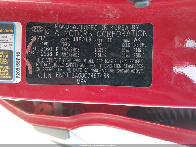 Aukcja sprzedaży 2012 Kia Soul +, vin: KNDJT2A63C7467483, numer aukcji: 45253505