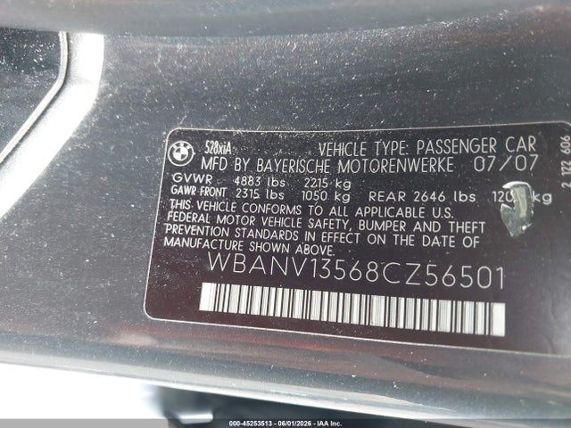 Продаж на аукціоні авто 2008 Bmw 528xi, vin: WBANV13568CZ56501, номер лоту: 45253513