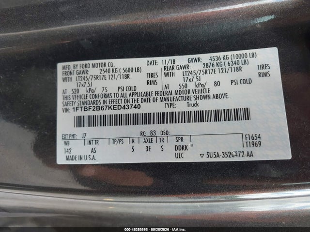 Aukcja sprzedaży 2019 Ford F-250 Xl, vin: 1FTBF2B67KED43740, numer aukcji: 45253553