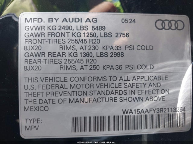 WA15AAFY3R2113264 Audi Q5 Sportback Premium Plus 45 Tfsi S Line Quattro S Tronic