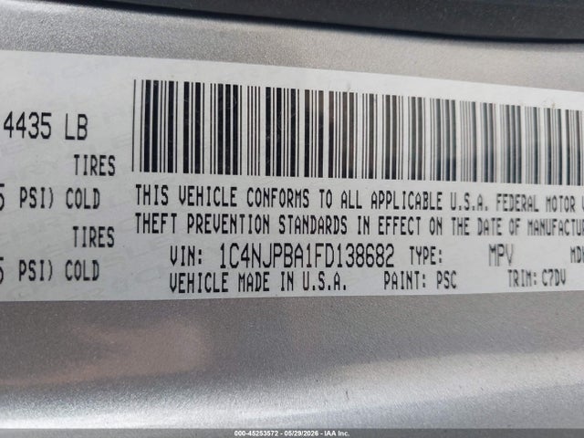 45253572 :رقم المزاد ، 1C4NJPBA1FD138682 vin ، 2015 Jeep Patriot Sport مزاد بيع