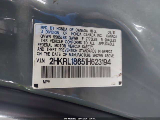 Aukcja sprzedaży 2001 Honda Odyssey Ex, vin: 2HKRL18651H623194, numer aukcji: 45253582