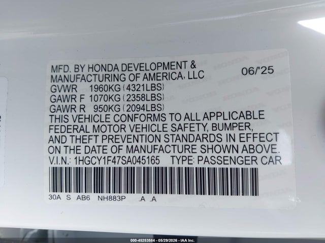 Honda ACCORD SE 2025 1HGCY1F47SA045165 Image 9